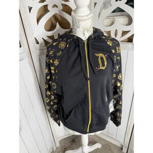 New! Disneyland Gold Cinderellas Castle Hoodie Zip Womens Medium Black